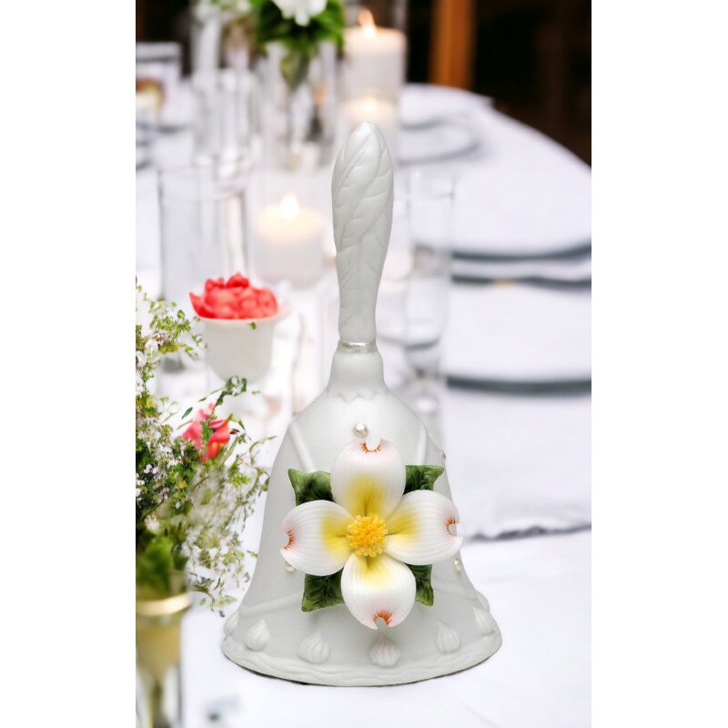 Ceramic Wedding Bell With White Flower Wedding Decor Or Gift Anniversary Decor Or Gift Home Decor,