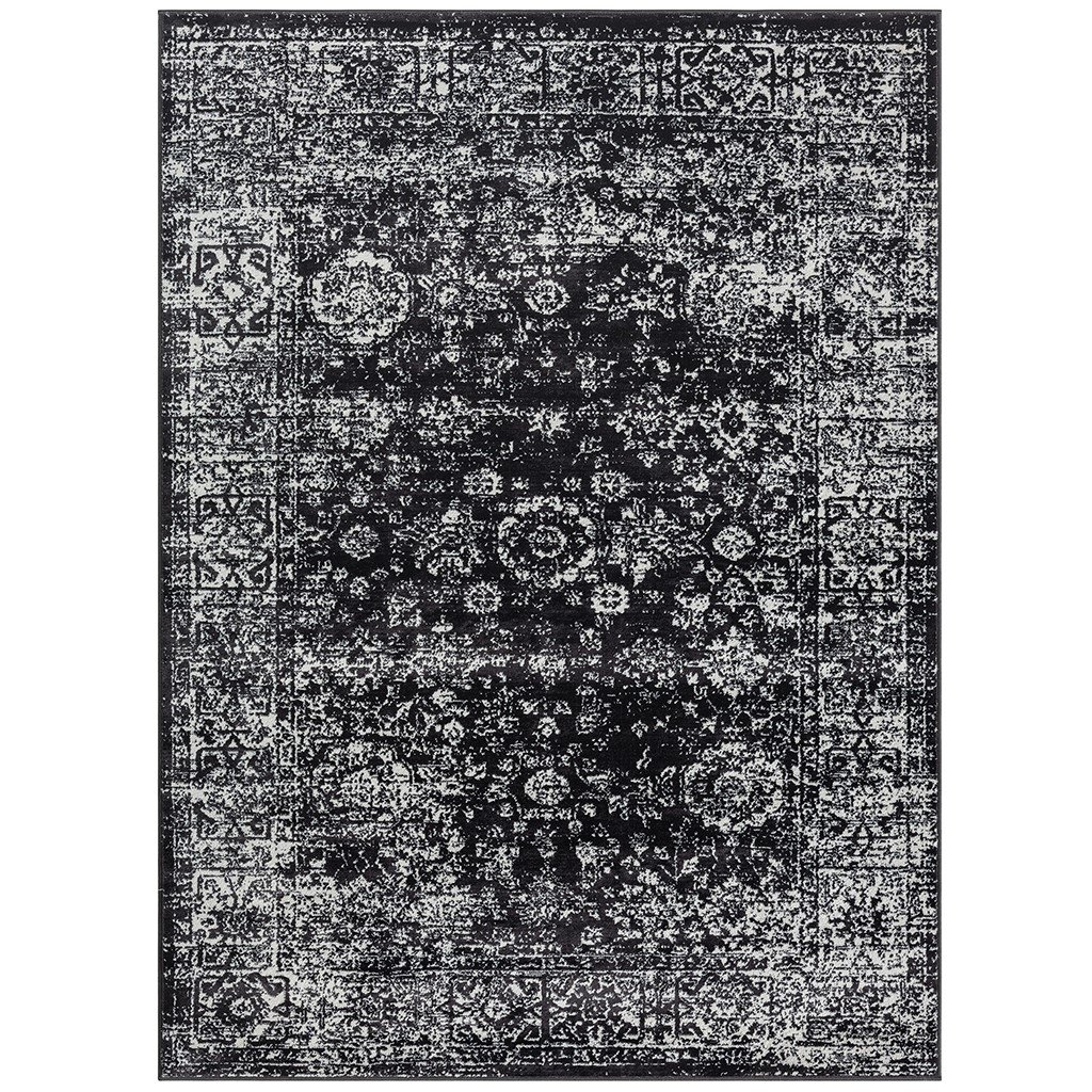 Gracie Mills Reina VintageArea Rug Distressed Black Cream Medium