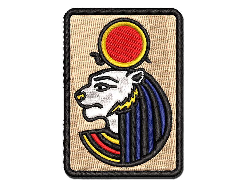 Sekhmet Head Egyptian Goddess of War Multi-Color Embroidered Iron-On or Hook &#x26; Loop Patch Applique