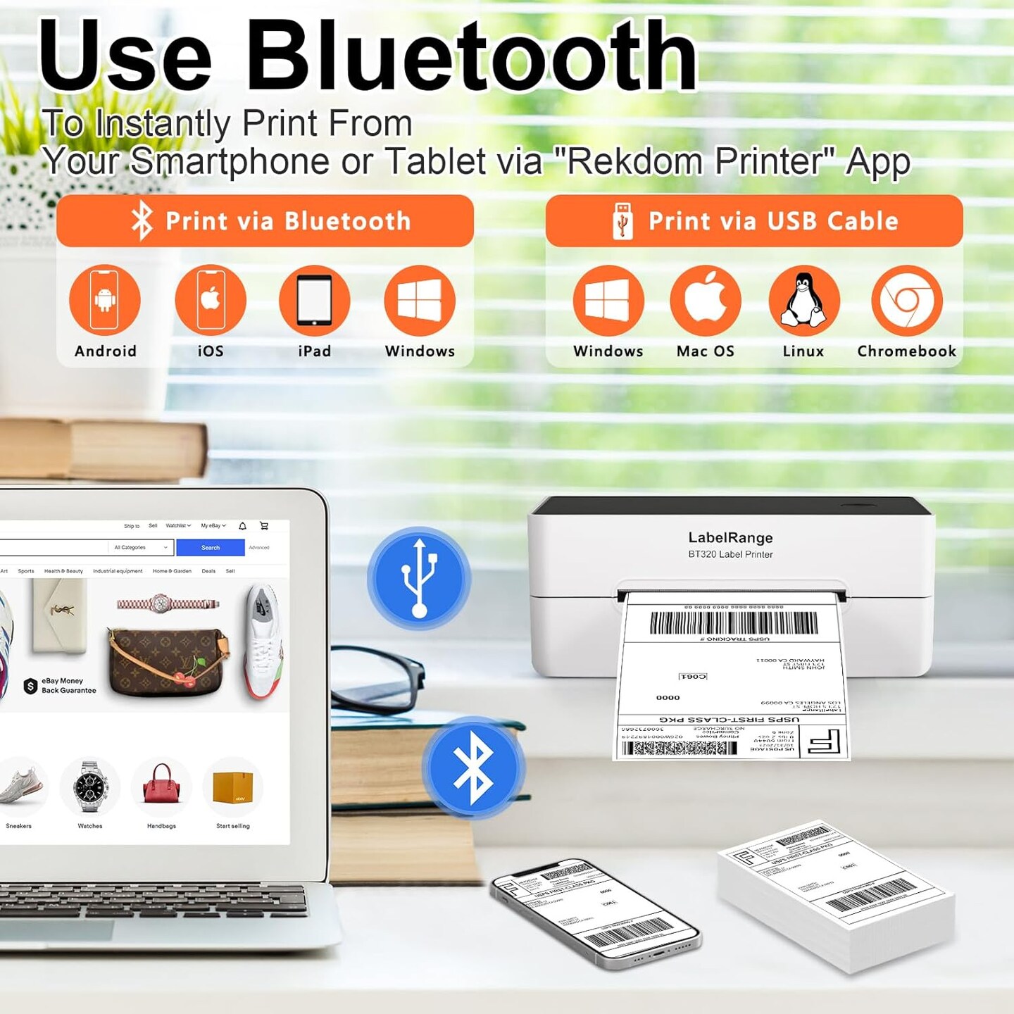 LabelRange&#xAE; - Ecommerce Label Printer | BT320 - Bluetooth, Thermal 4x6&#x22; Ultimate Solution for High-Speed Label Printing