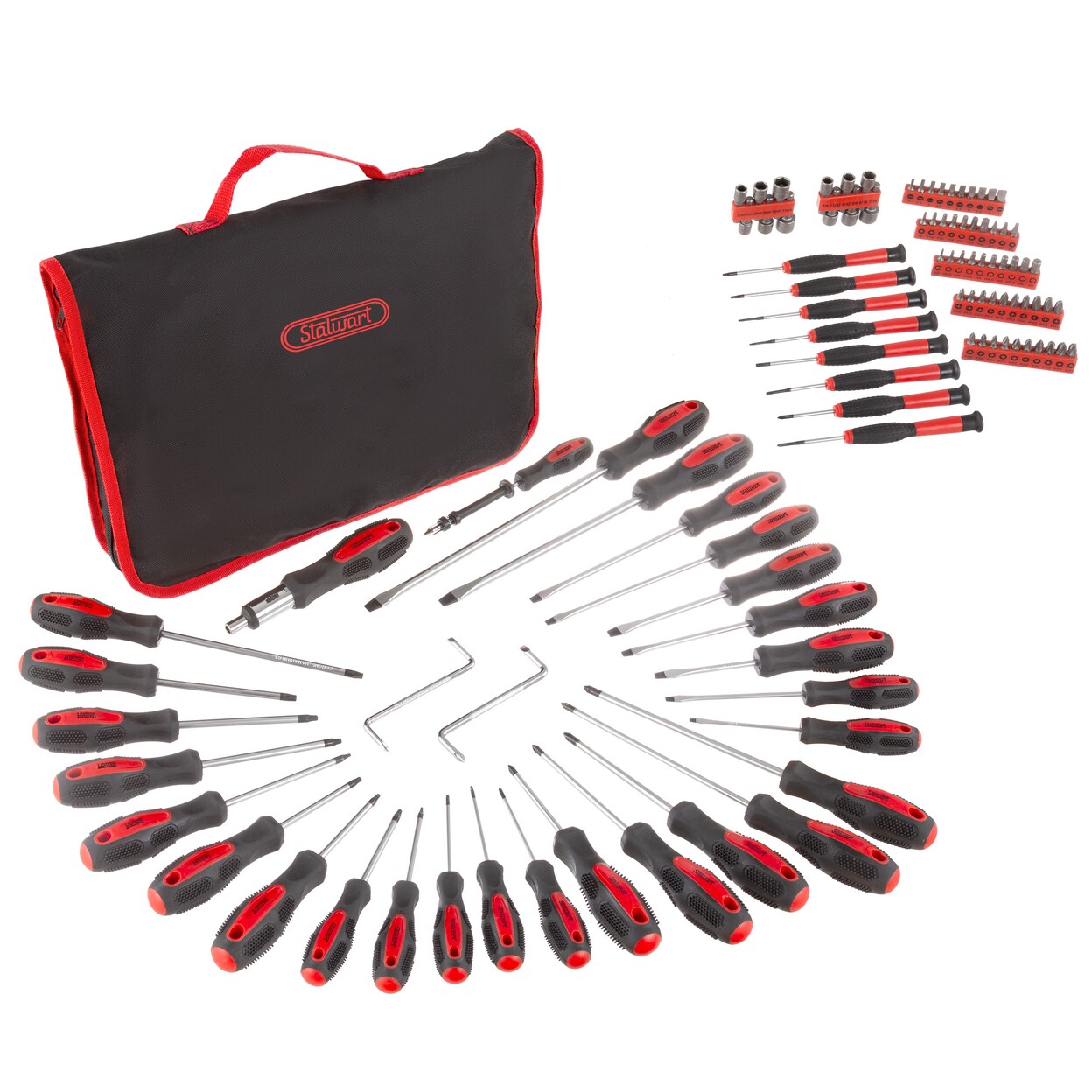 Stalwart 100 Piece Magnetic Screwdriver Set Precision With Ratchet Handle Bag Red Black