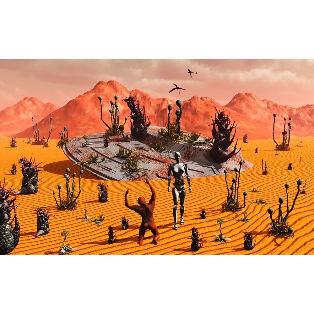 Posterazzi The first man  Adam  greeting an alien robotic Eve Poster Print