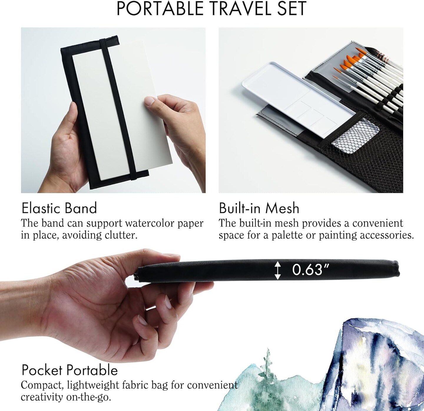 ARTIFY 9 PCS Floral Watercolor Brushes for Beginners & Pros | Artist Paint Brushes for Watercolor, Gouache & Acrylic | Round, Flat, Dagger, Cat’s Tongue, Detail Bruhes & Squirrel Hair Quill Brush