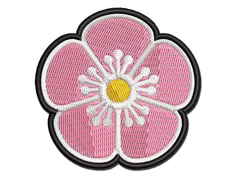 Single Cherry Blossom Flower Multi-Color Embroidered Iron-On or Hook &#x26; Loop Patch Applique