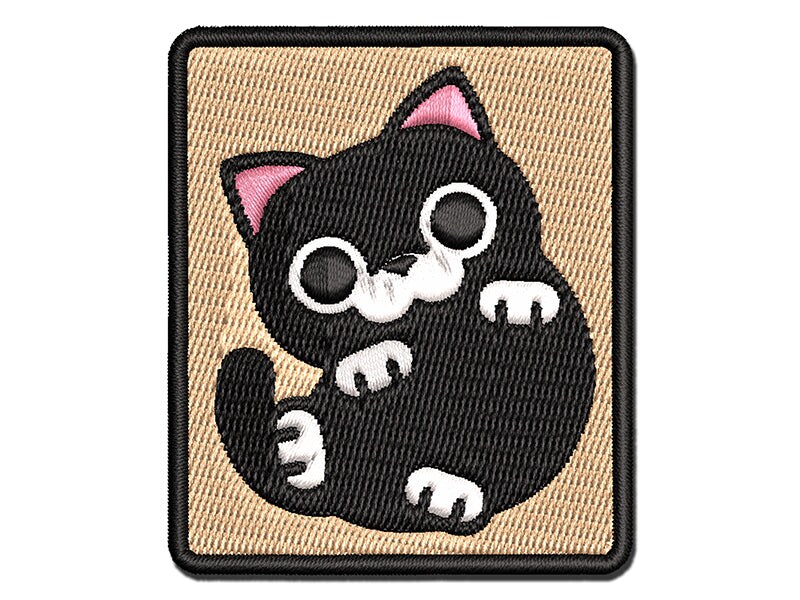 Round Cat Playful Multi-Color Embroidered Iron-On or Hook &#x26; Loop Patch Applique