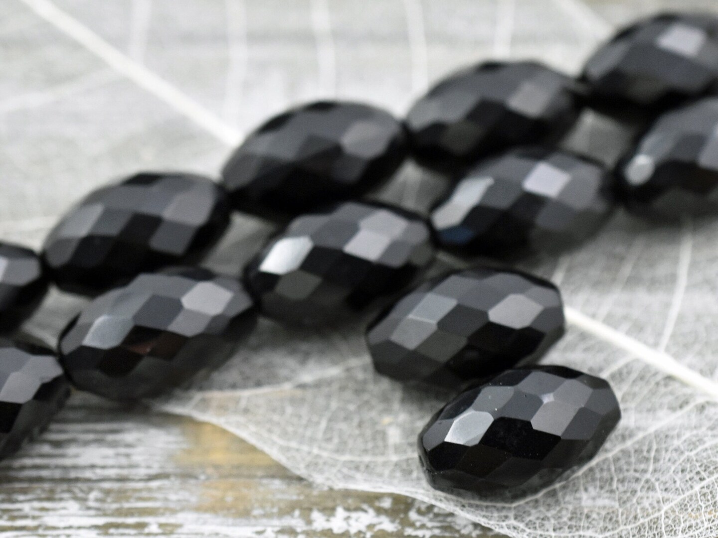 *6* 12x20mm Jet Black Faceted Oval Fire Polished Beads