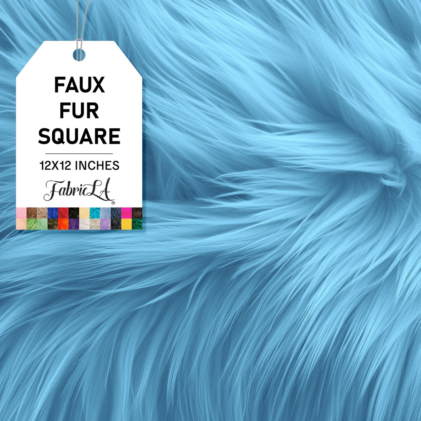 FabricLA | Faux Fur Fabric Square | 12&#x22; X 12&#x22; Inch Wide Pre-Cut Shaggy | Fake Fur Fabric | DIY, Craft Fur Decoration, Fashion Accessory, Hobby | Baby Blue