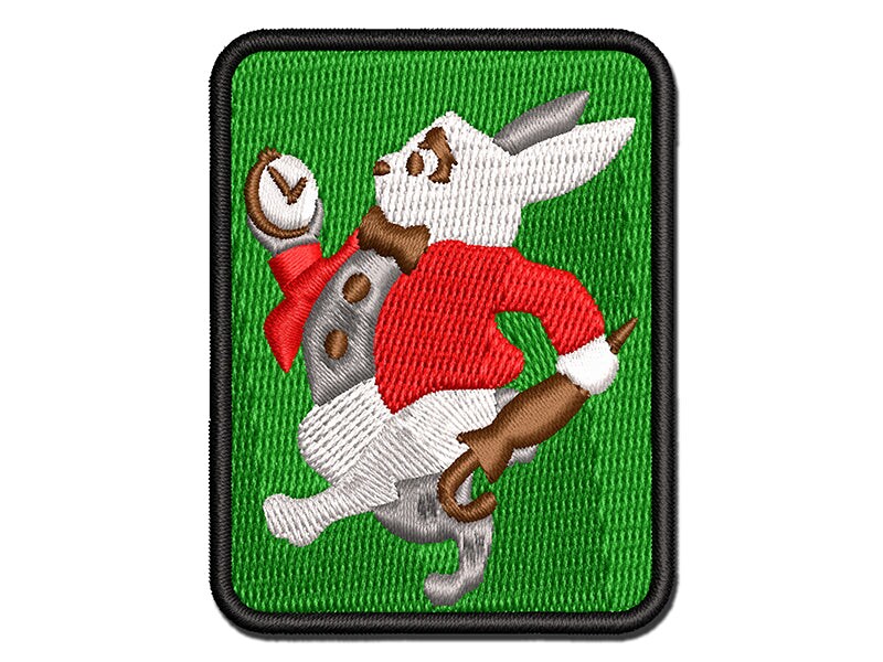 White Rabbit Pocket Watch Wonderland Multi-Color Embroidered Iron-On or Hook &#x26; Loop Patch Applique