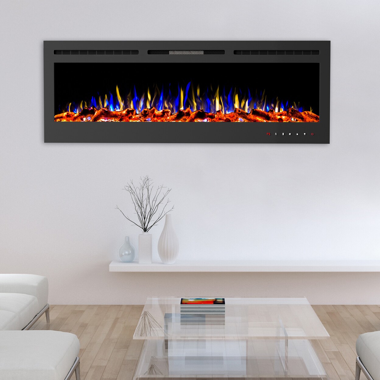 72 Inch Electric Fireplace Wall Mount Recessed Remote Led Colors Black