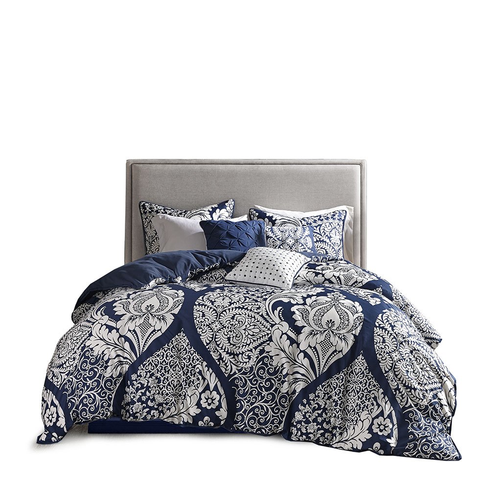 Gracie Mills Damask Dreams Comforter Set 7-Piece Cotton Printed Twin Queen Grace-9122