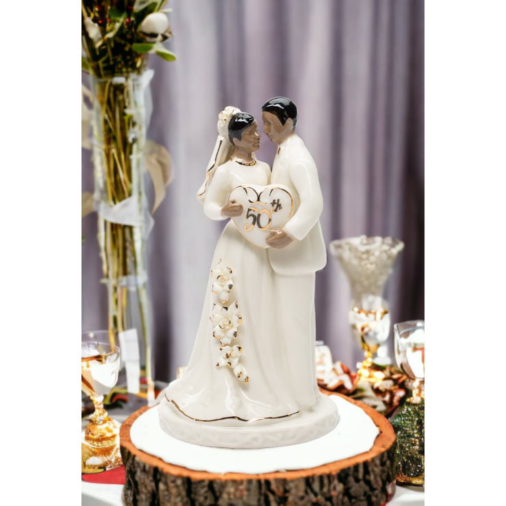 Ceramic African American 50Th Anniversary Couple Cake Topper Anniversary Decor Or Gift