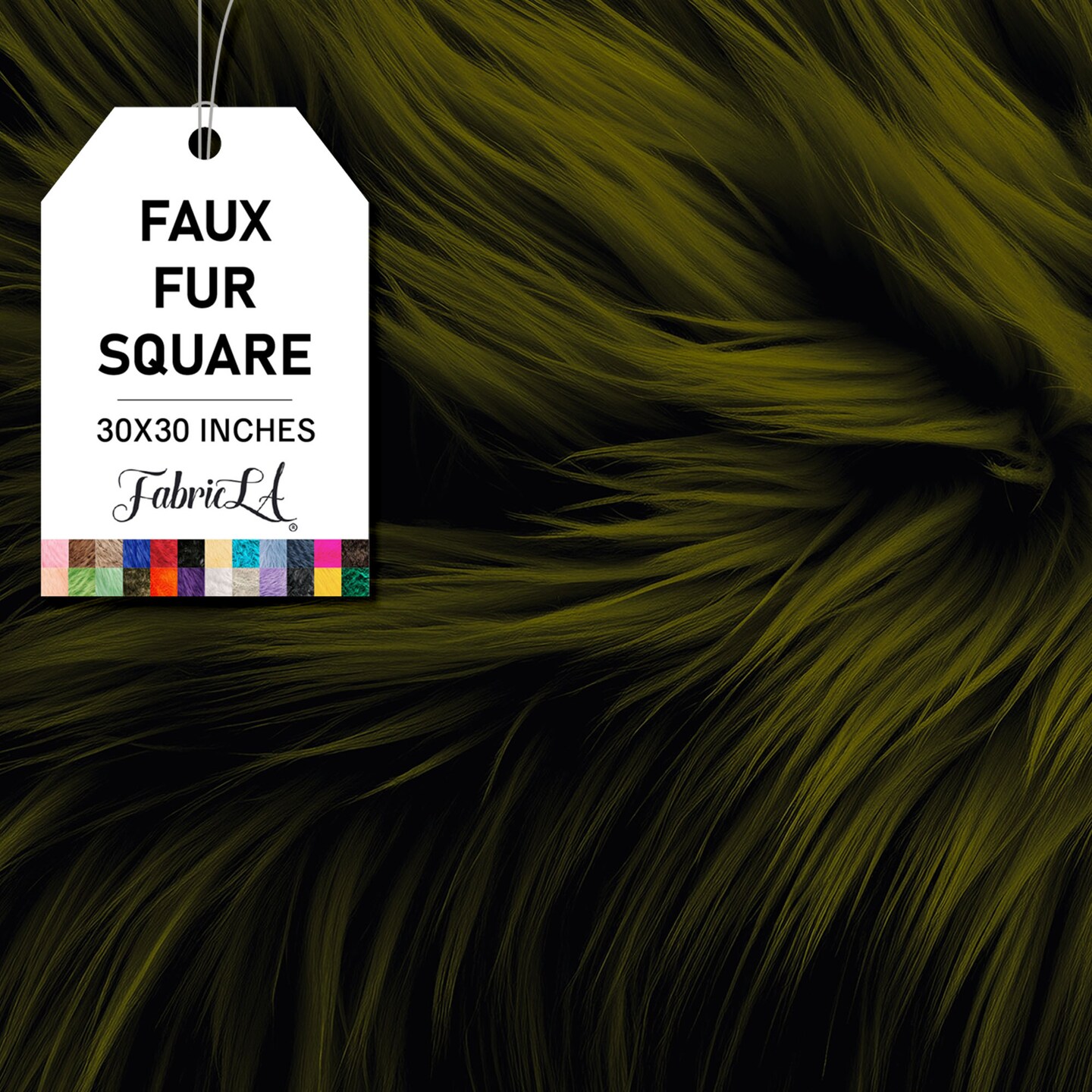 FabricLA | Faux Fur Fabric Square | 30" X 30" Inch Wide Pre-Cut Shaggy | Fake Fur Fabric | DIY, Craft Fur Decoration, Fashion Accessory, Hobby | Olive