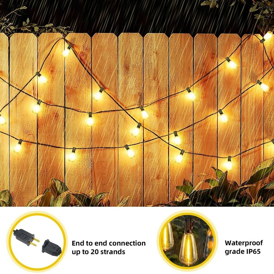 100FT Outdoor String Lights for Patio Waterproof Connectable ST38 LED Light