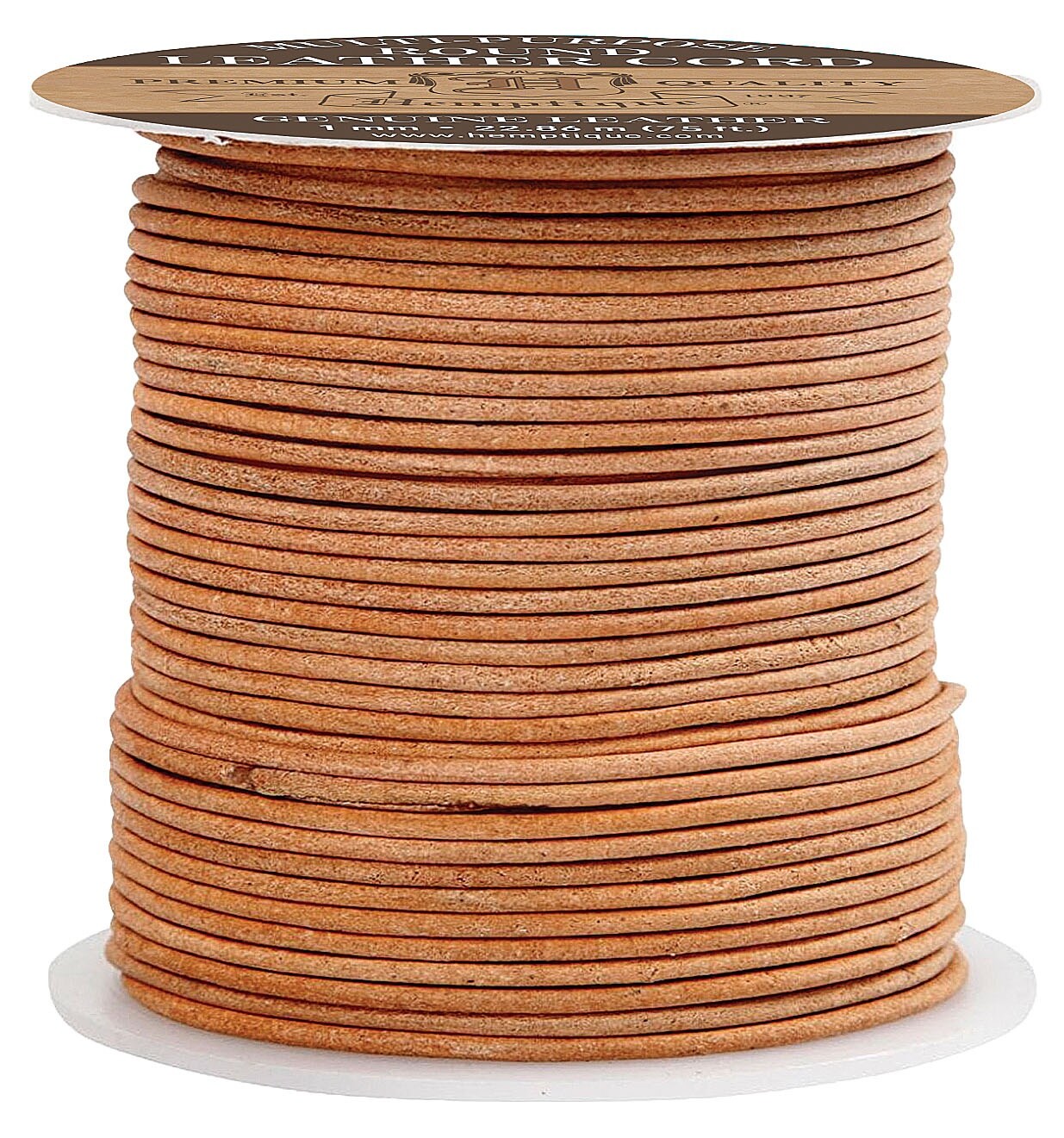 Hemptique Round Leather Cord Spool 1mm 25yd-Natural