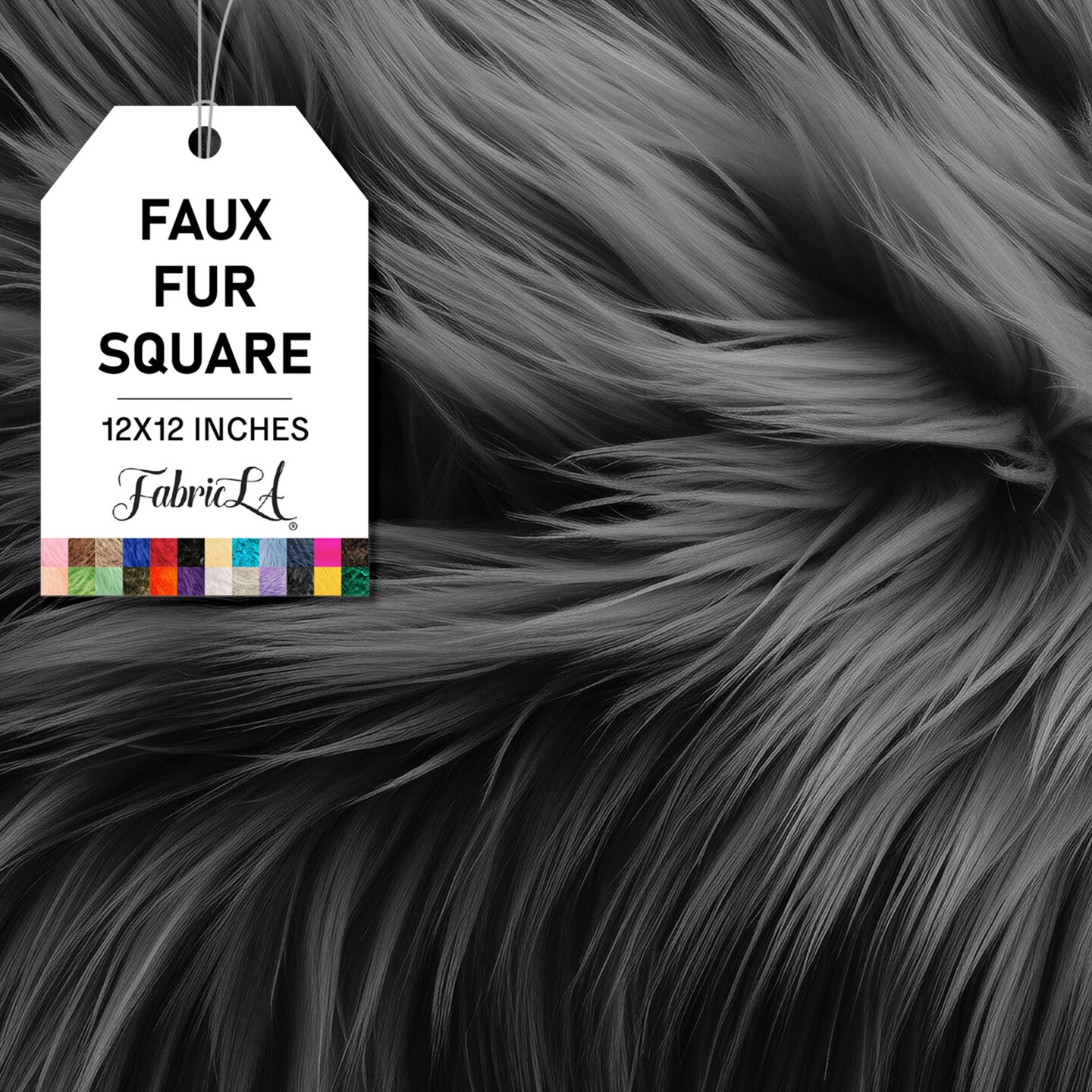 FabricLA | Faux Fur Fabric Square | 12&#x22; X 12&#x22; Inch Wide Pre-Cut Shaggy | Fake Fur Fabric | DIY, Craft Fur Decoration, Fashion Accessory, Hobby | Dark Grey