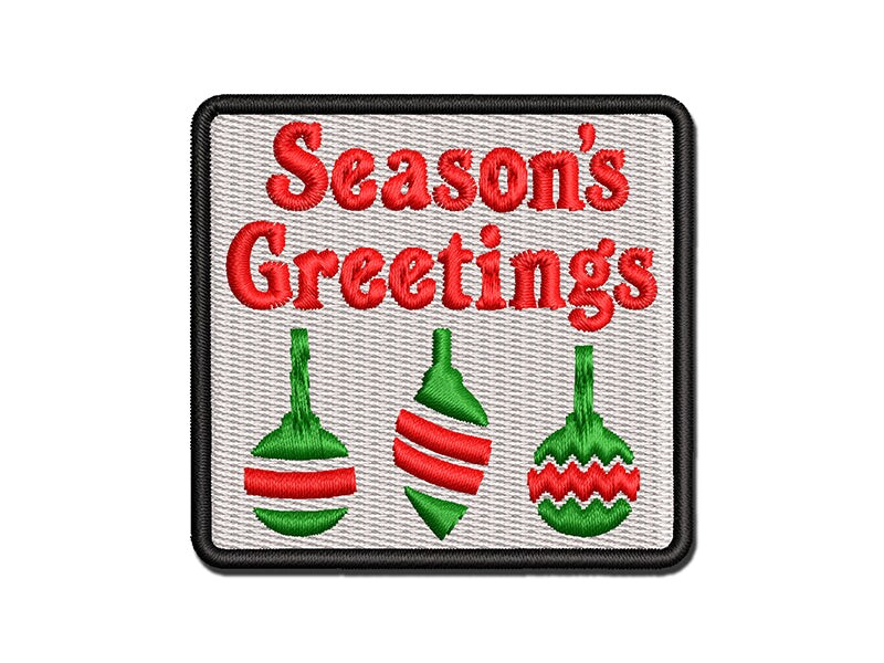Season&#x27;s Greetings Christmas Ornaments Multi-Color Embroidered Iron-On or Hook &#x26; Loop Patch Applique