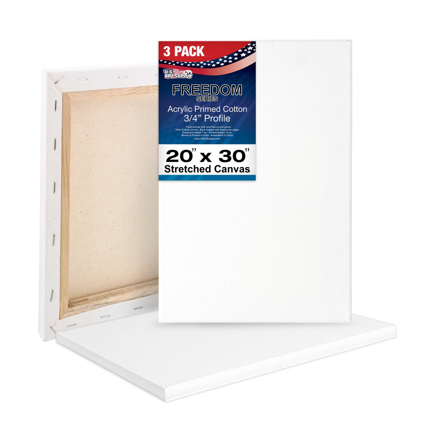 20 x 30 inch Stretched Canvas 12 Ounce Triple Primed 3 Pack