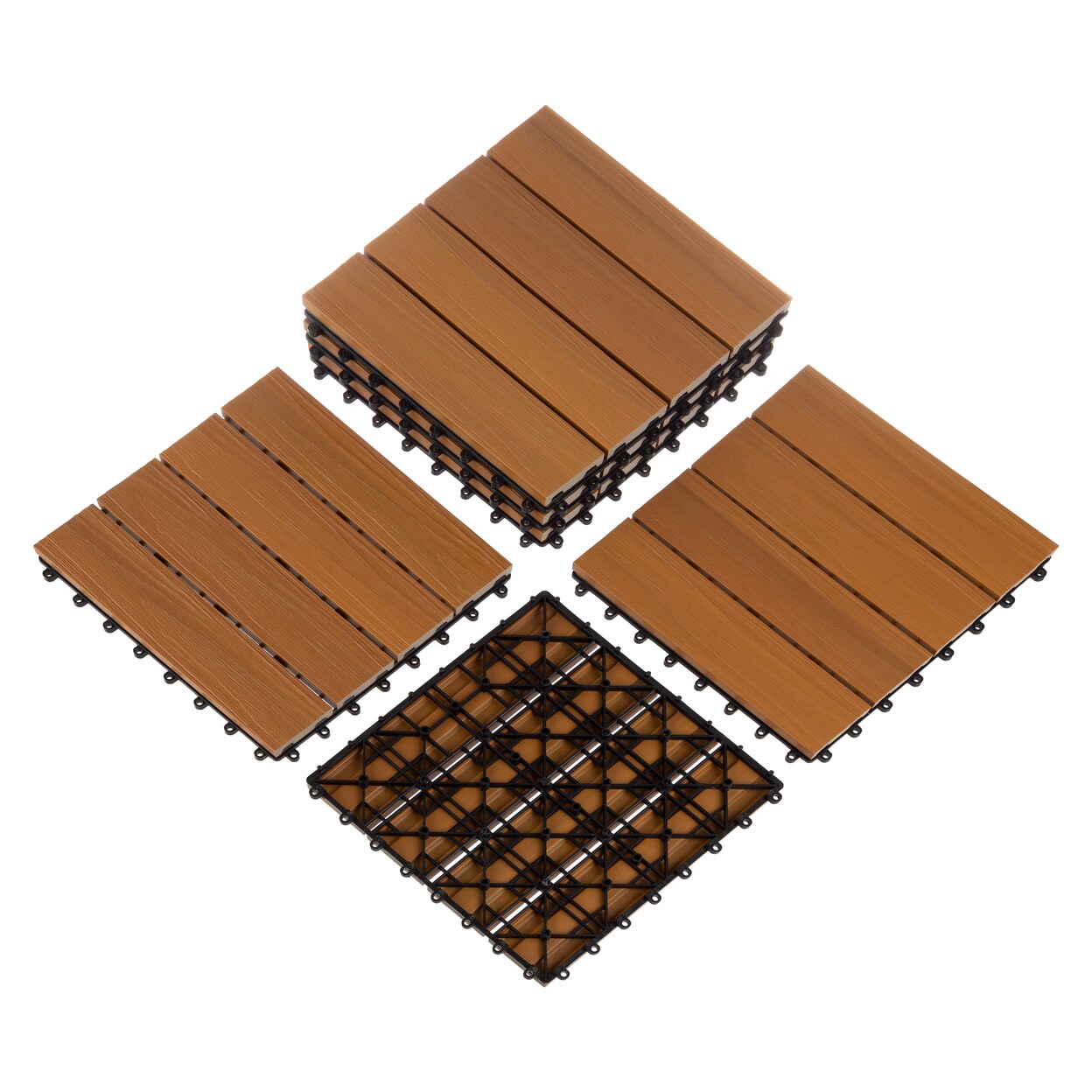 Pure Garden 6 Sets Patio Floor Tiles Wood/Plastic Interlocking Deck Tiles Brown Woodgrain