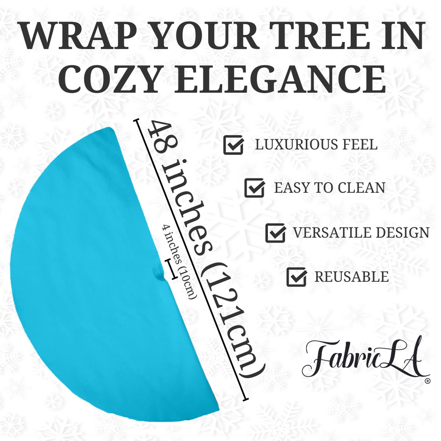 FabricLA Turquoise Faux Fur Tree Skirt Cut - 48-Inches with Rounded Edges (No Backing) for Christmas