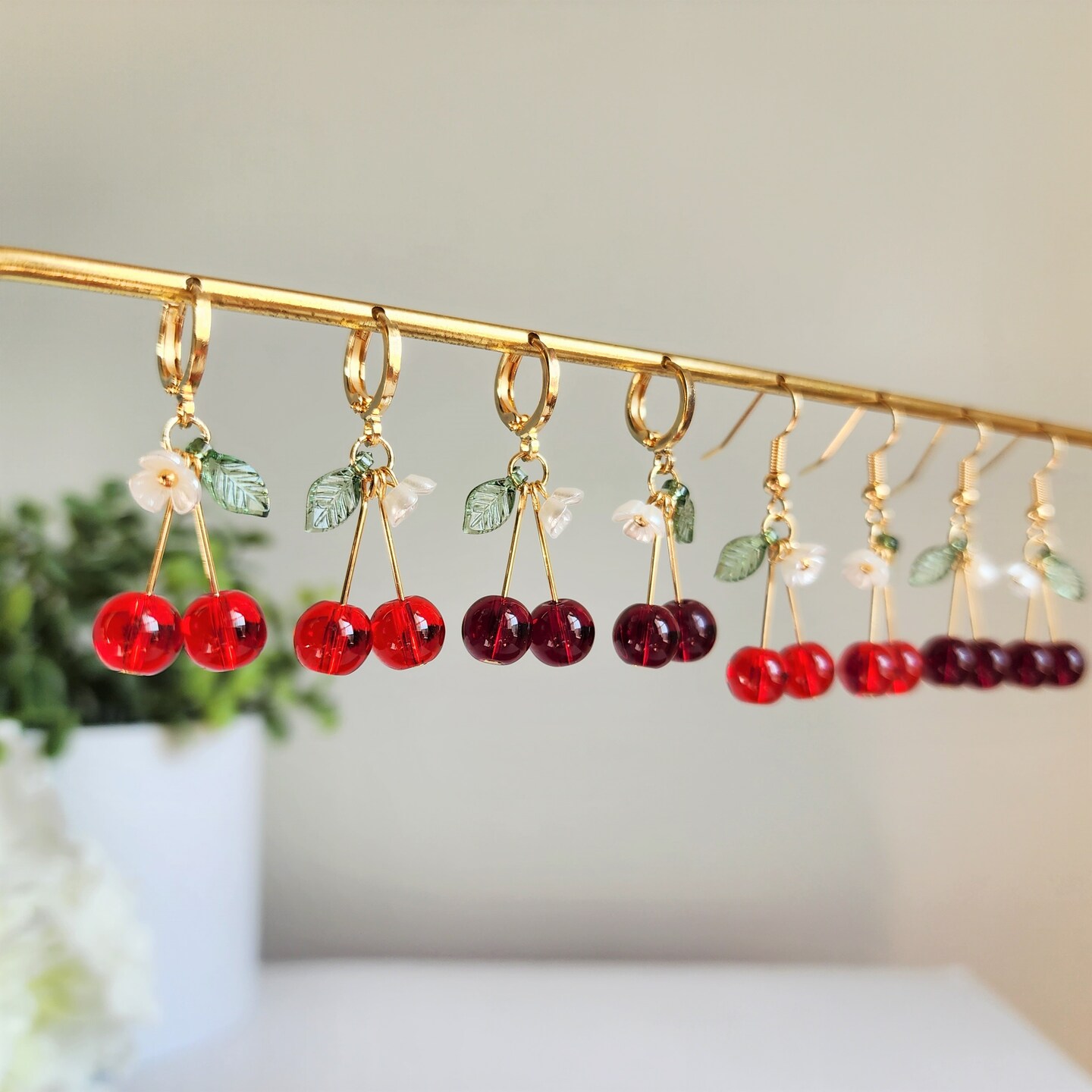 Cherry earrings, Glass cherry fruit earrings, Gift for her