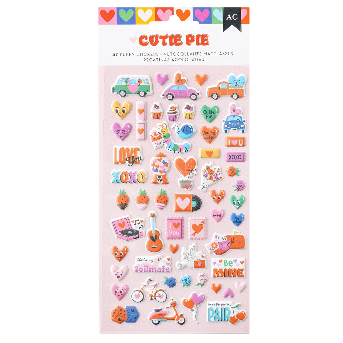 American Crafts Cutie Pie Puffy Stickers 57/Pkg-Icons - Iridescent Foil