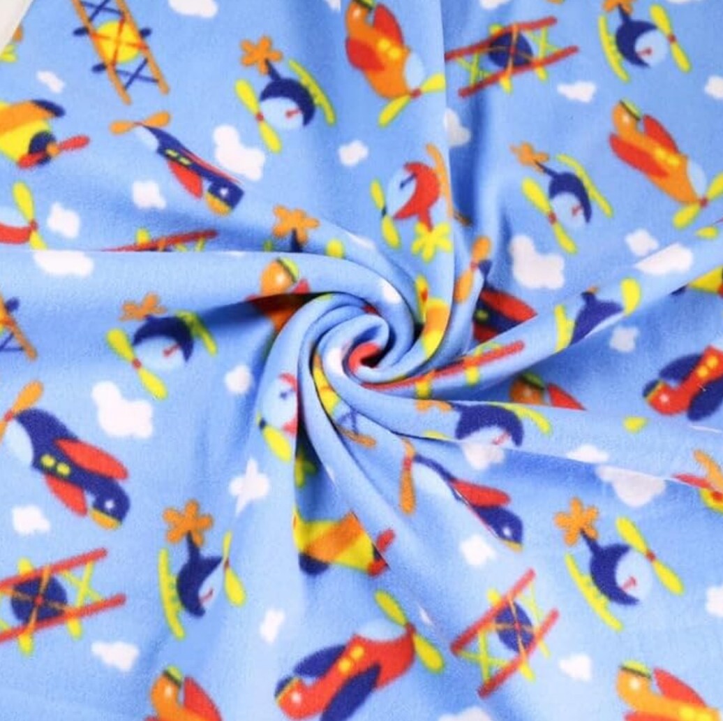 FabricLA | Fleece Fabric By The Yard | 144&#x22;X60&#x22; Inch Wide | Anti Pill Polar Fleece | Soft, Blanket, Throw, Poncho, Pillow Cover, PJ Pants, Booties, Eye Mask - Blue Airplanes (4 Yard)