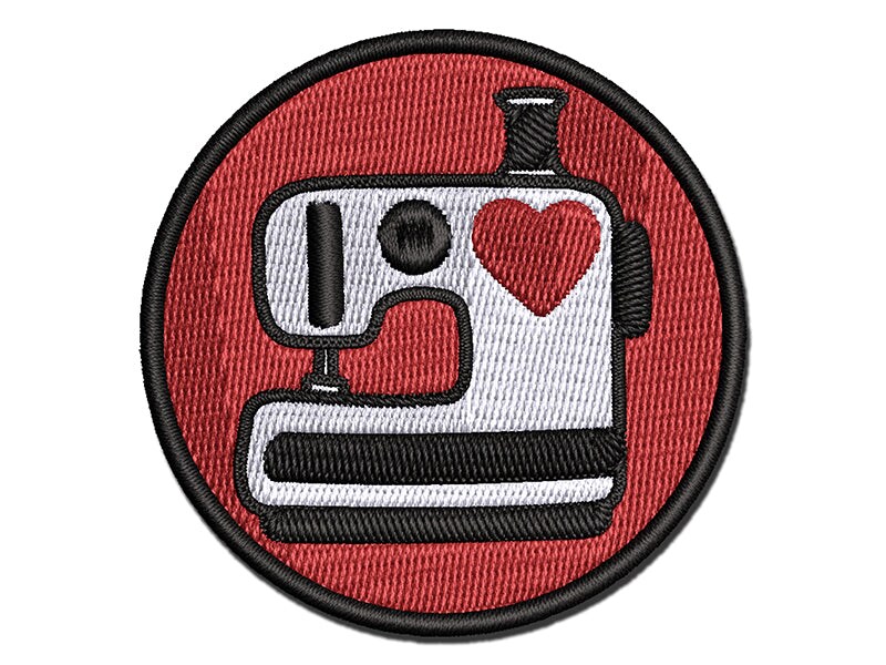 Sewing Machine with Heart Multi-Color Embroidered Iron-On or Hook &#x26; Loop Patch Applique