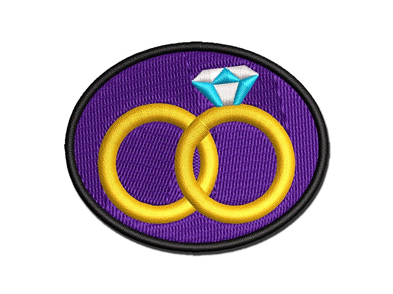 Wedding Rings with Diamond Overlapping Multi-Color Embroidered Iron-On or Hook &#x26; Loop Patch Applique