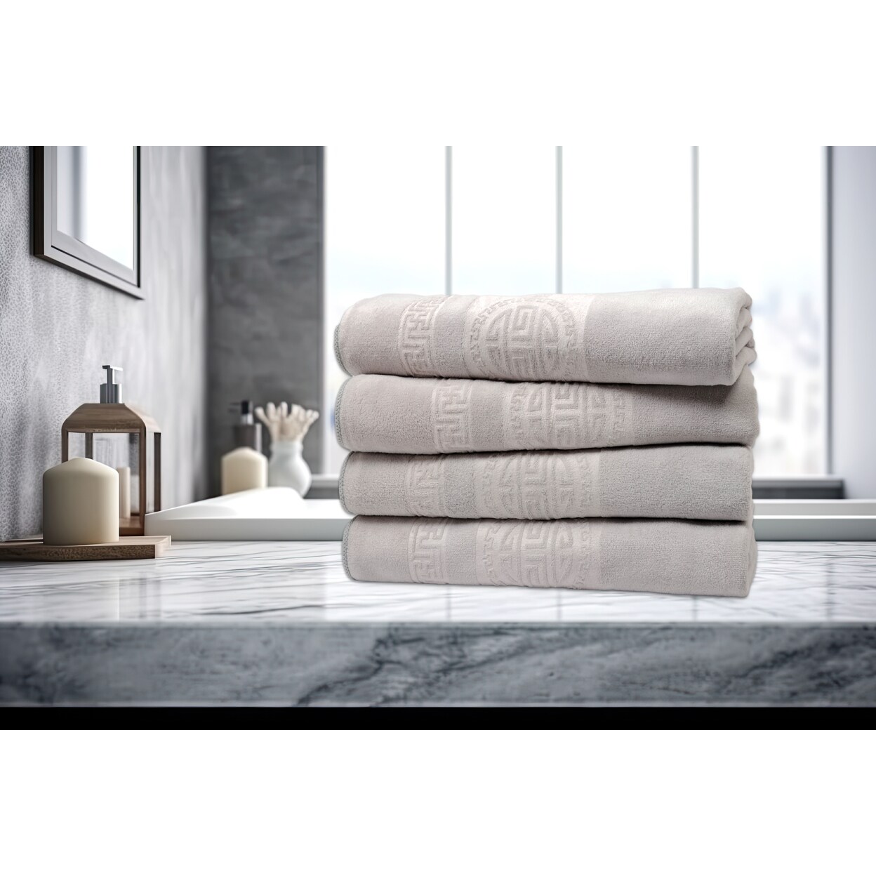 Dan River 4 Piece Microfiber Bath Towel Set Embossed Plush Soft Blue Or Gray