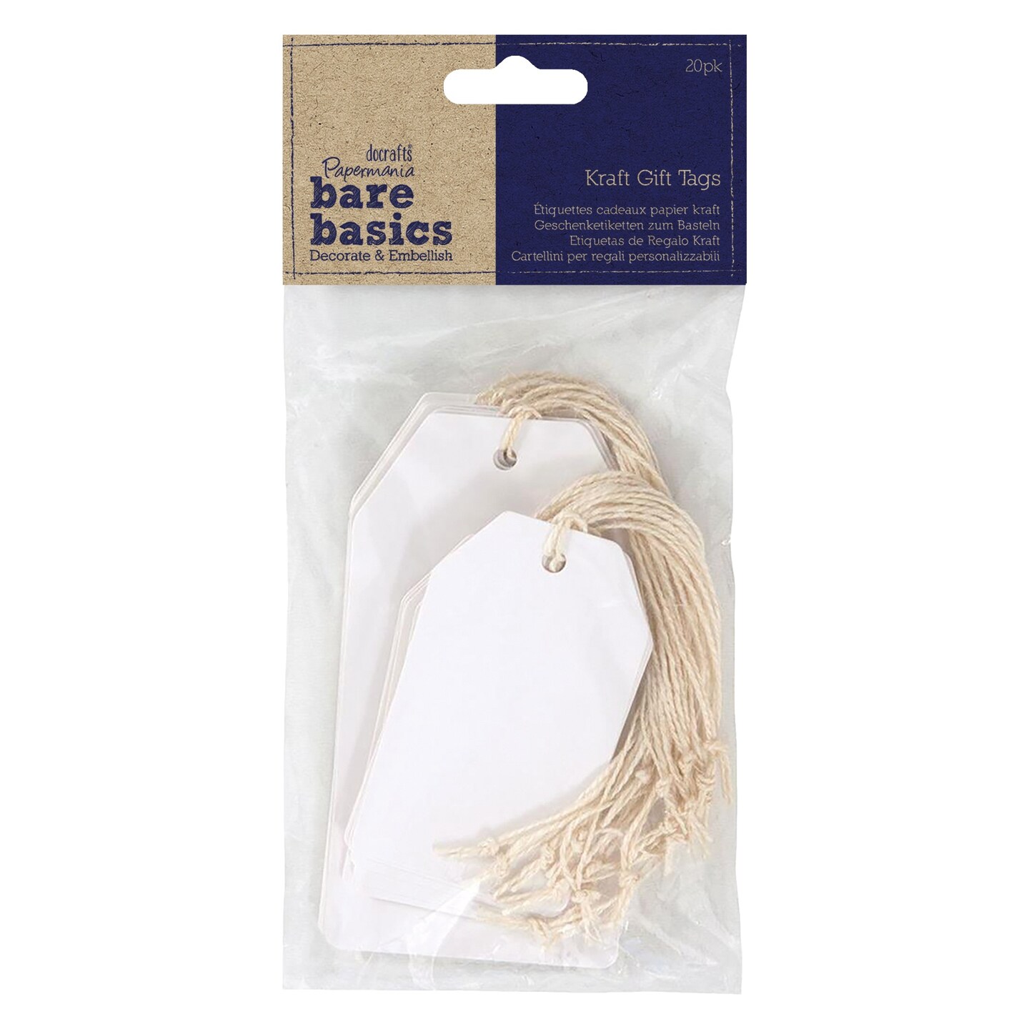 Papermania Bare Basics White Tags W/String 20/Pkg-Shipping; 4.75&#x22;X2.5&#x22; &#x26; 3&#x22;X1.75&#x22;, 10ea