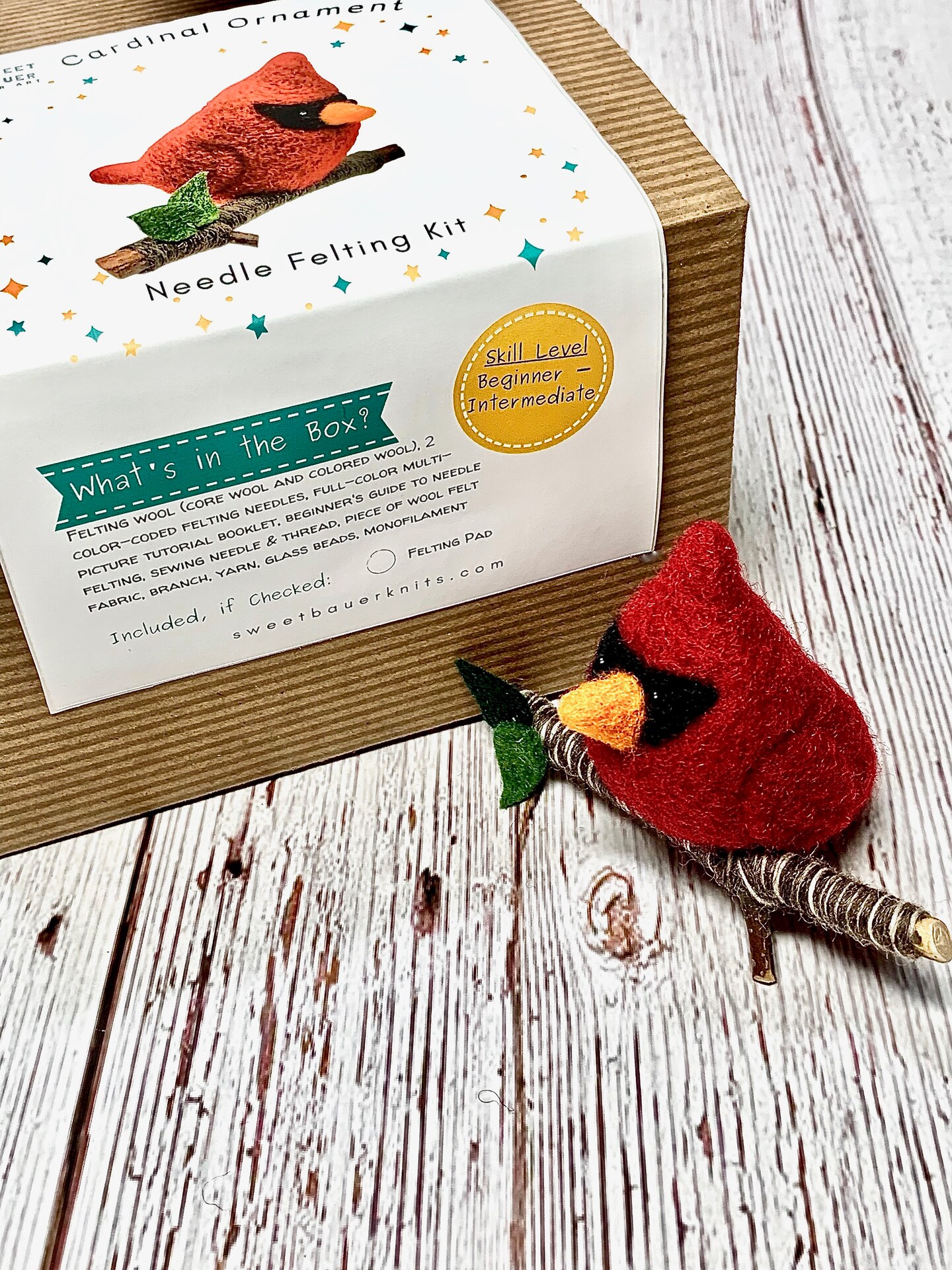 Cardinal Bird Needle Felting Kit, Beginner DIY Felting Kit - image7