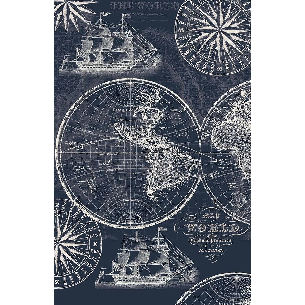 Posterazzi Nautical Ocean Maps Coordiate Blue Poster Print by Candace Allen