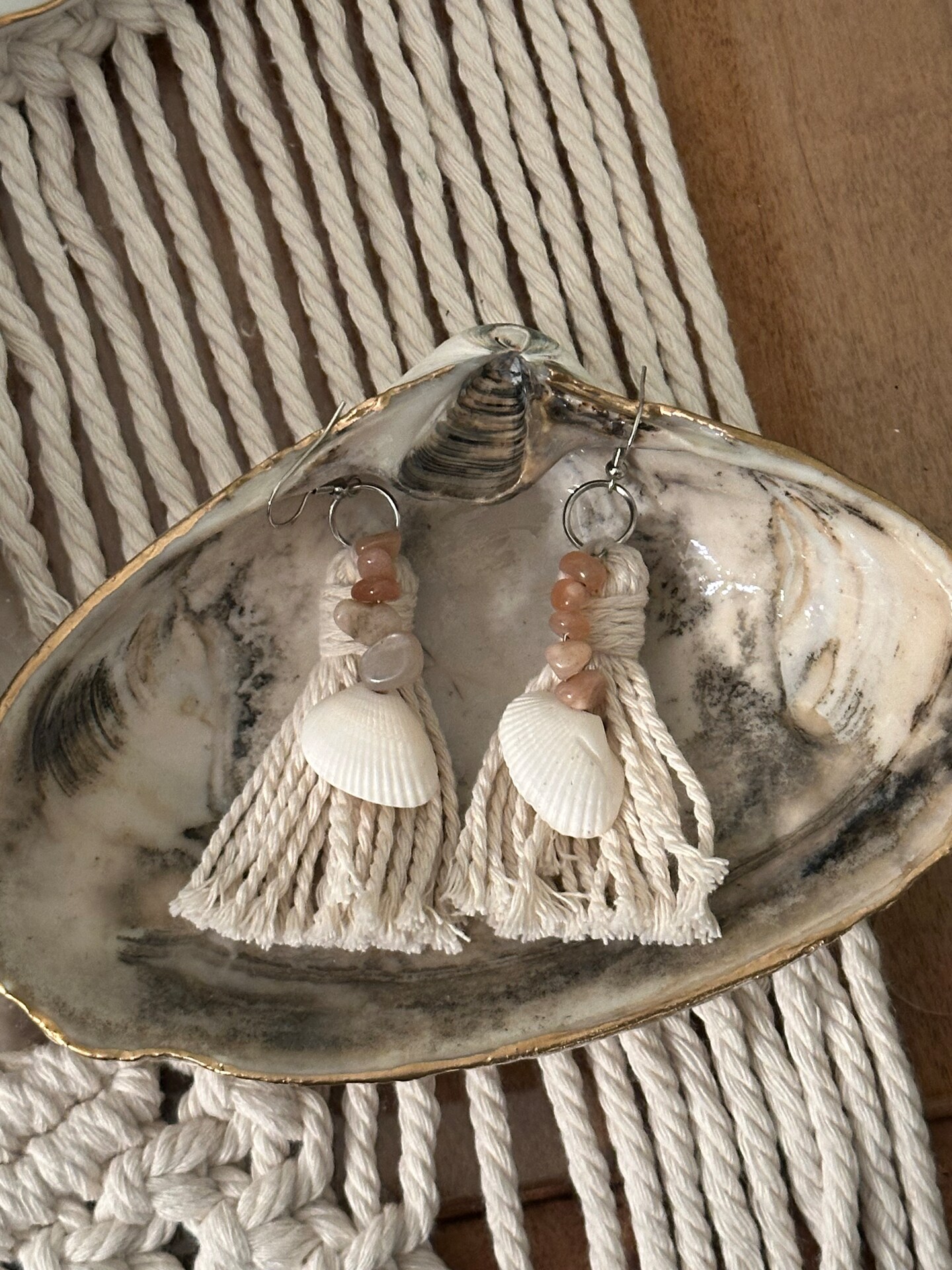 Boho Chic Shell Earrings, Handcrafted Macrame Beaded Dangles, Perfect  Accessory for Bohemian Fashion, stylish festival jewelry, gift for her