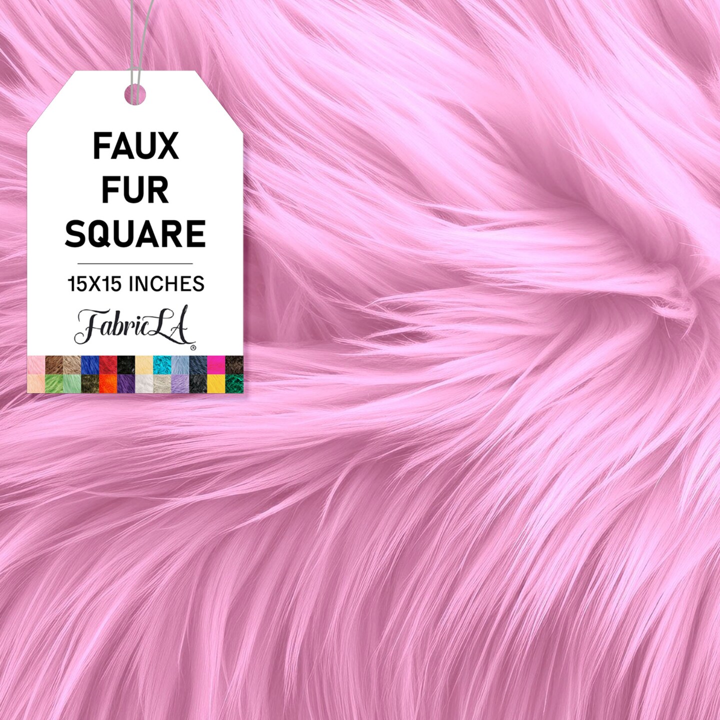 FabricLA | Faux Fur Fabric Square | 15&#x22; X 15&#x22; Inch Wide Pre-Cut Shaggy | Fake Fur Fabric | DIY, Craft Fur Decoration, Fashion Accessory, Hobby | Baby Pink