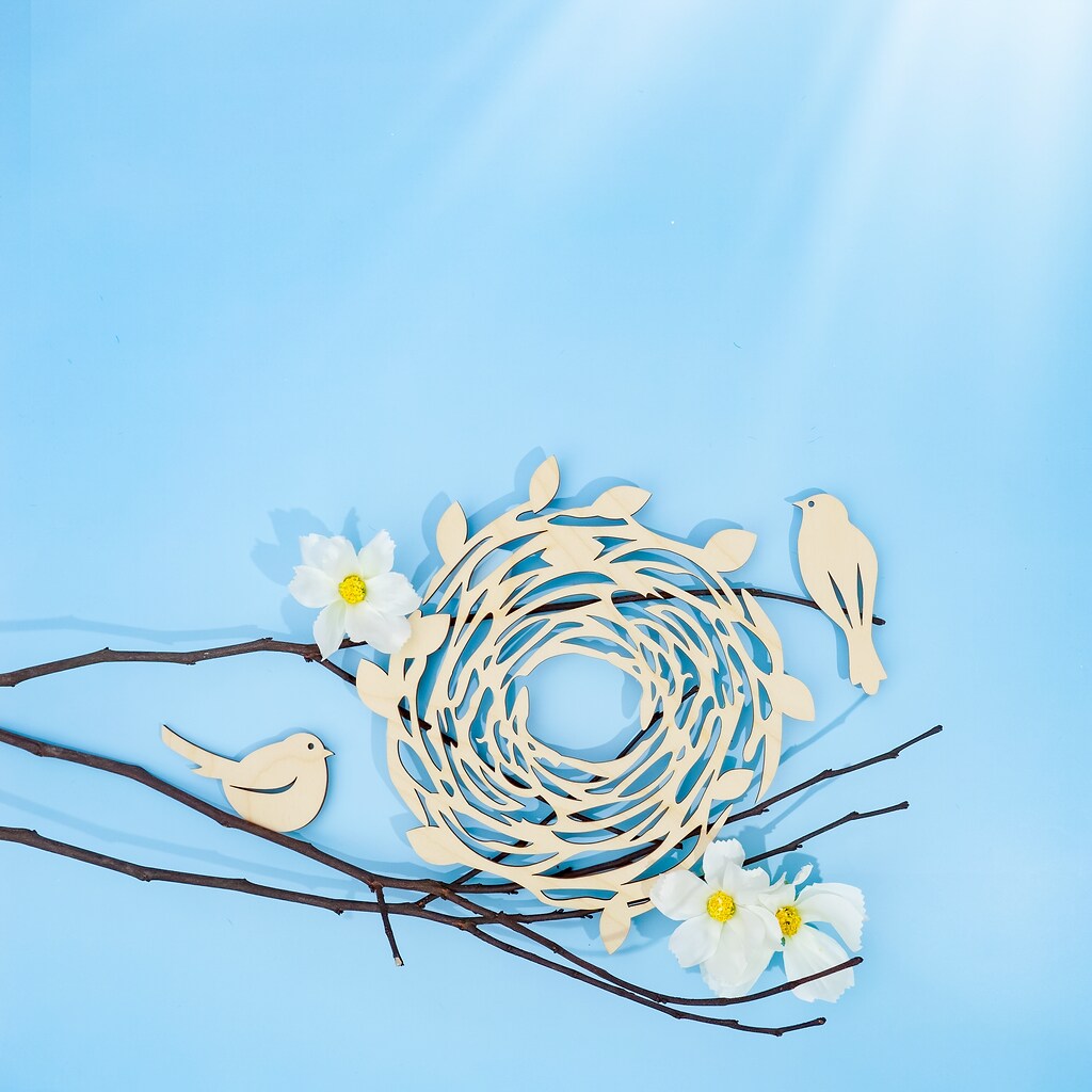 2 Wooden Birds & Nest Wood Cutout Kit 8"-12”, 1/8" Thick |Woodpeckers