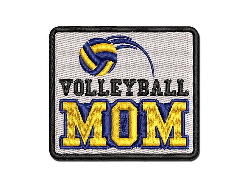 Volleyball Mom Text with Ball Multi-Color Embroidered Iron-On or Hook &#x26; Loop Patch Applique