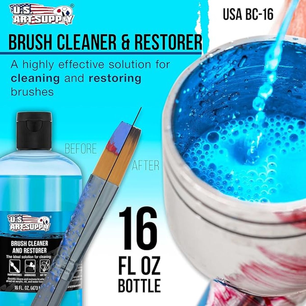 16 oz Brush Cleaner Dried On Acrylic, Oil and Water-Based Paint Colors