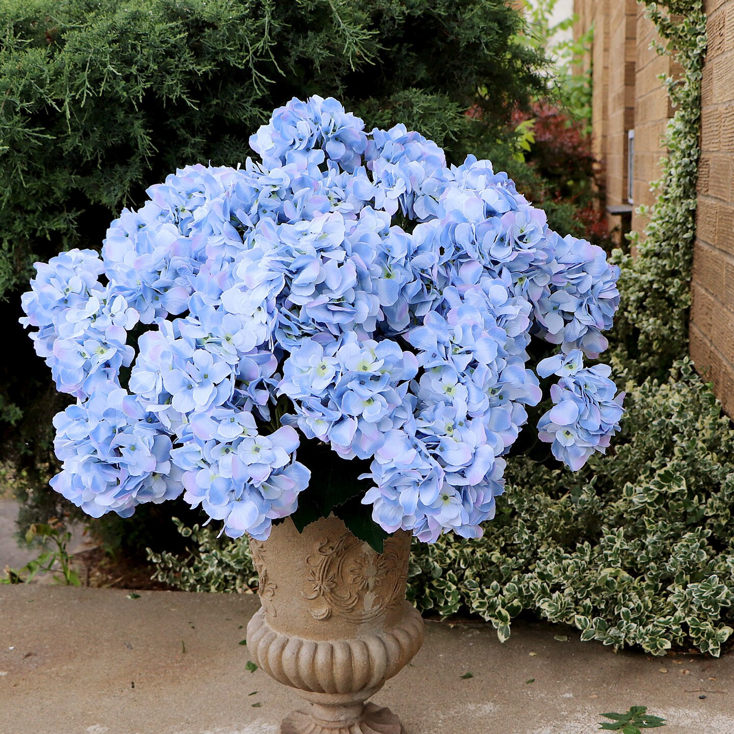 2-Pack: Blue Hydrangea Bush, 20-Inch, 7 Silk Blooms, Garden Decor, Floral Bush , Floral Home by Artificial Flowers