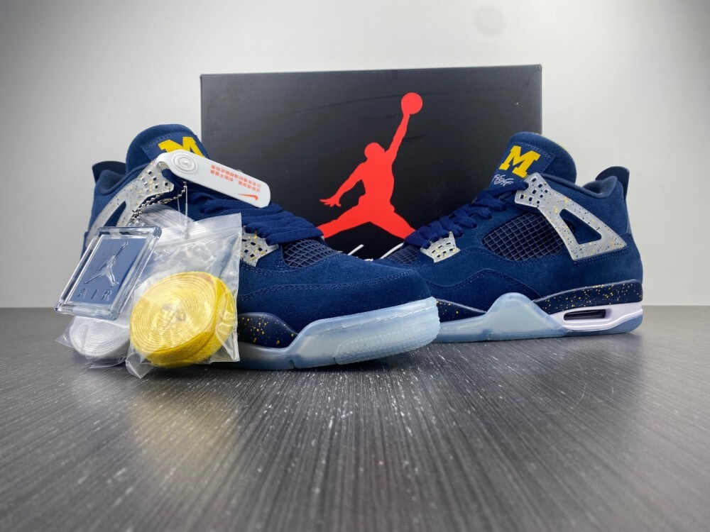 Air Jordan 4 Retro Michigan Wolverines PE Amarillo Navy White Sneakers for Men and Women MakerPlace by Michaels