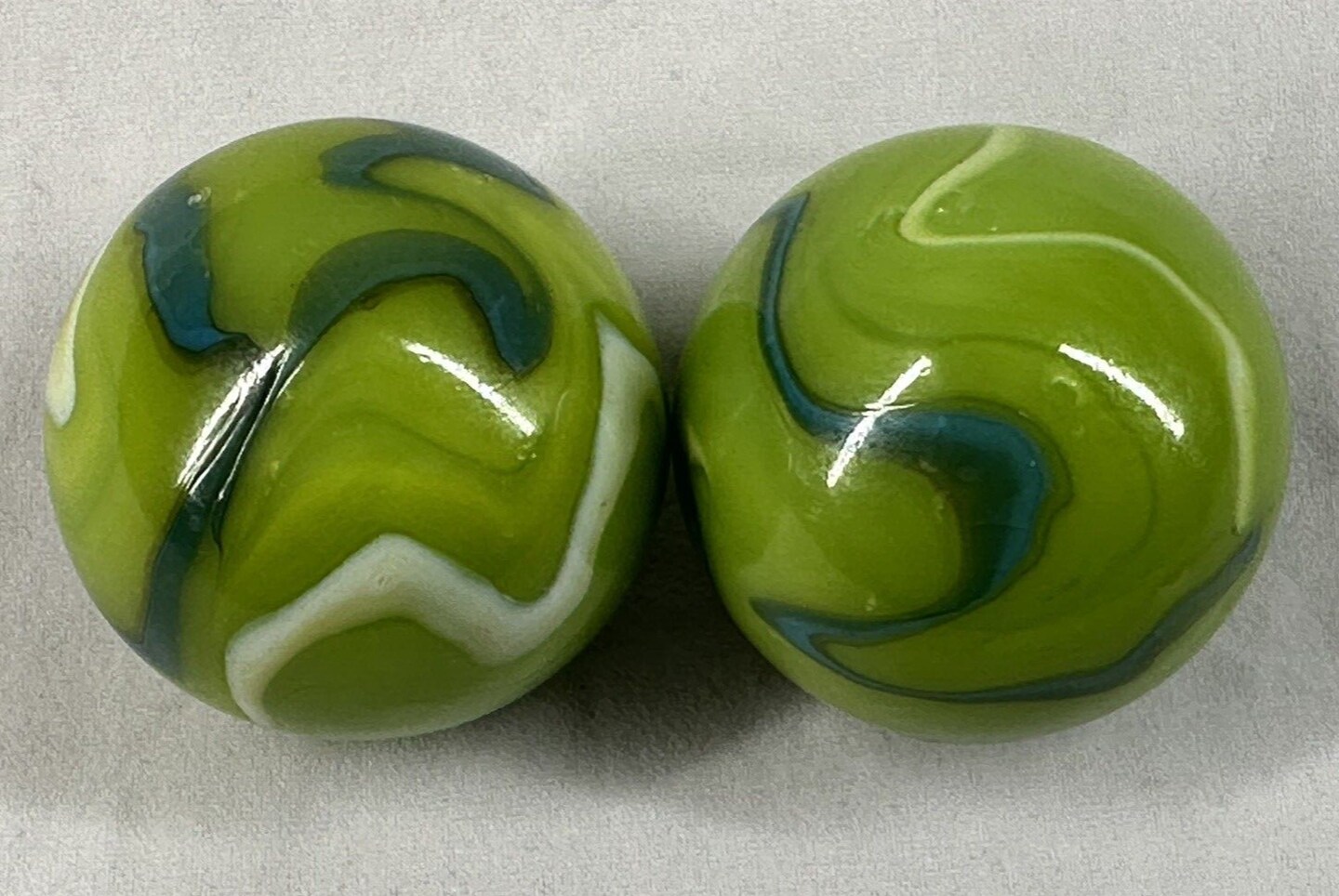 2 BOULDERS 35mm MERMAID Marbles Glass Green/Blue/White Swirl
