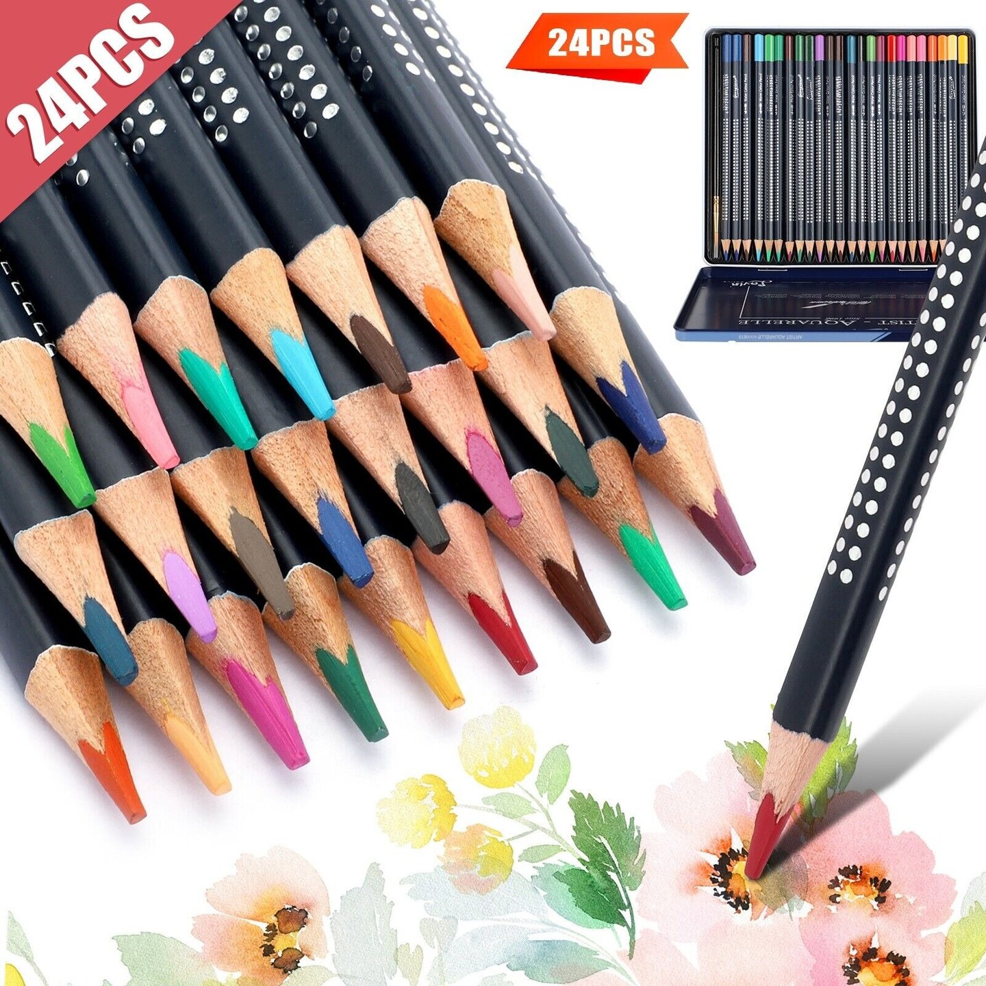 Water-soluble Colored Pencils Set 24 Colors Drawing Children&#x27;s Artists Paint Pen