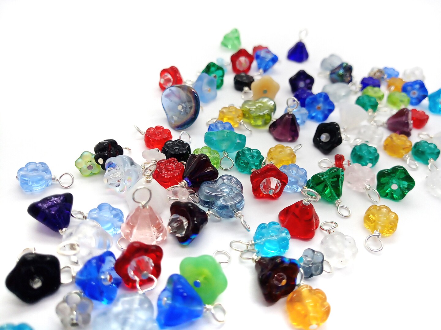 Mixed Flower Dangles, 20 pc, Glass Floral Drop Charms, Mix of Colors & Styles, Adorabilities
