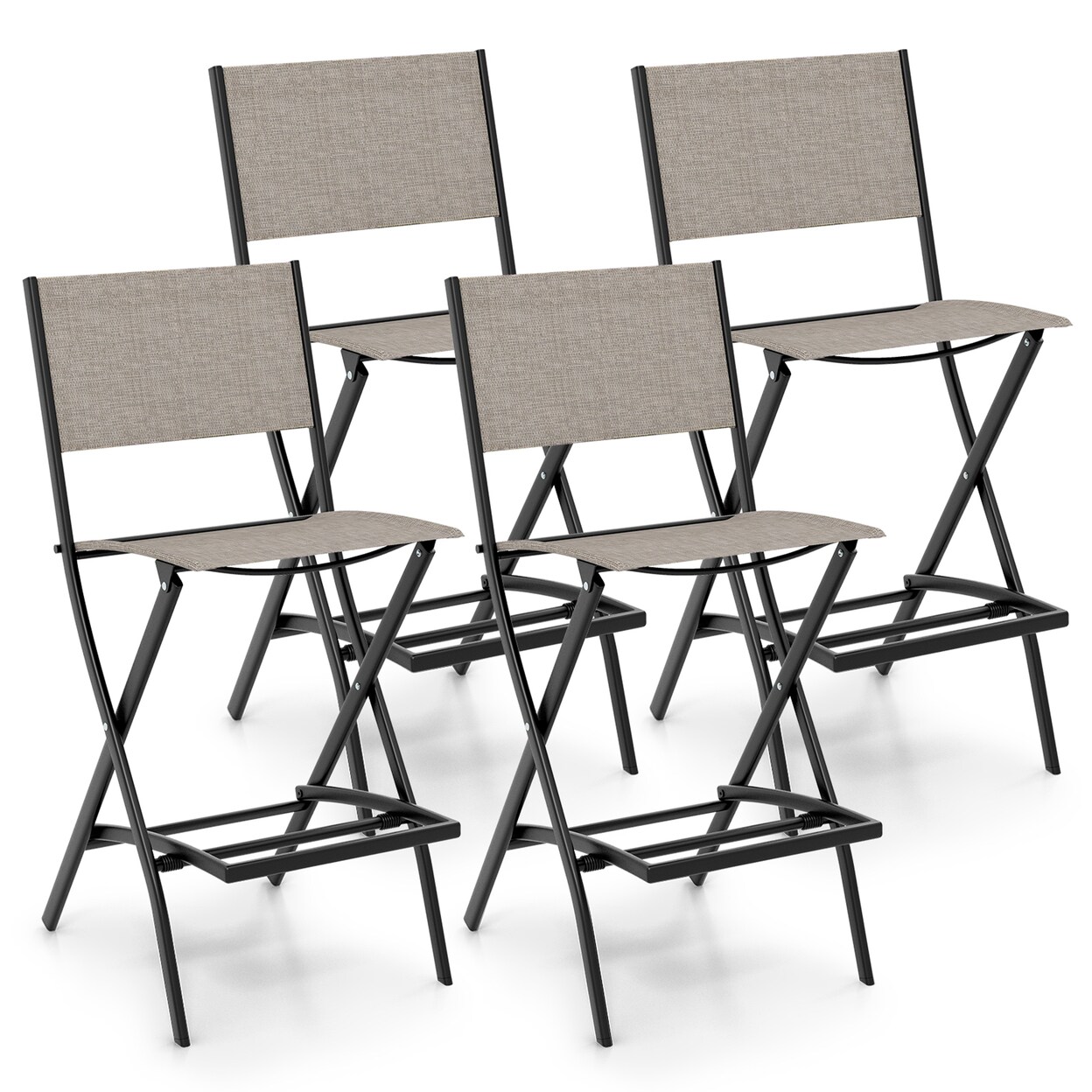 Folding Bar Stools Set Of 4 Patio Sling Chairs W/ Backrest Humanized Footrest Coffee
