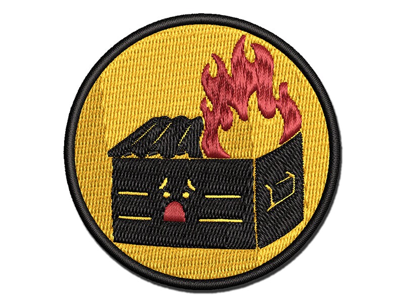 Sad Dumpster Fire Multi-Color Embroidered Iron-On or Hook & Loop Patch Applique