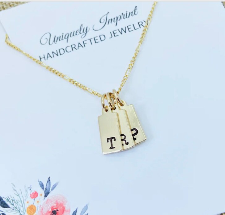 Tiny Gold Bar Necklace, Gold Bar Initial Necklace, Gold Tag