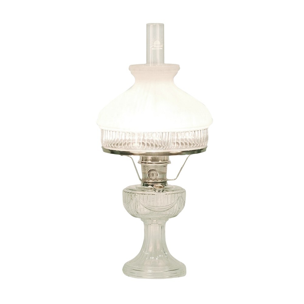 Aladdin Lincoln Drape Oil Lamp, Clear Glass Indoor Fuel Lamp with White Glass Shade