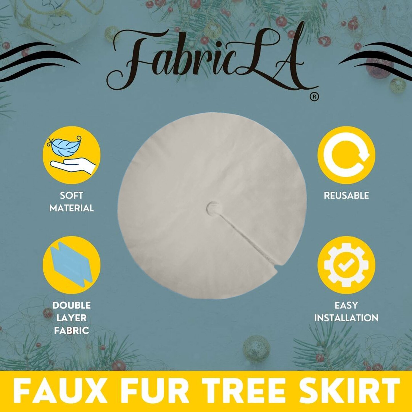 FabricLA 30&#x22; Platinum Gray Faux Fur Christmas Tree Skirt - Fluffy Plush Tree Skirt (72cm) for Holiday Decorations