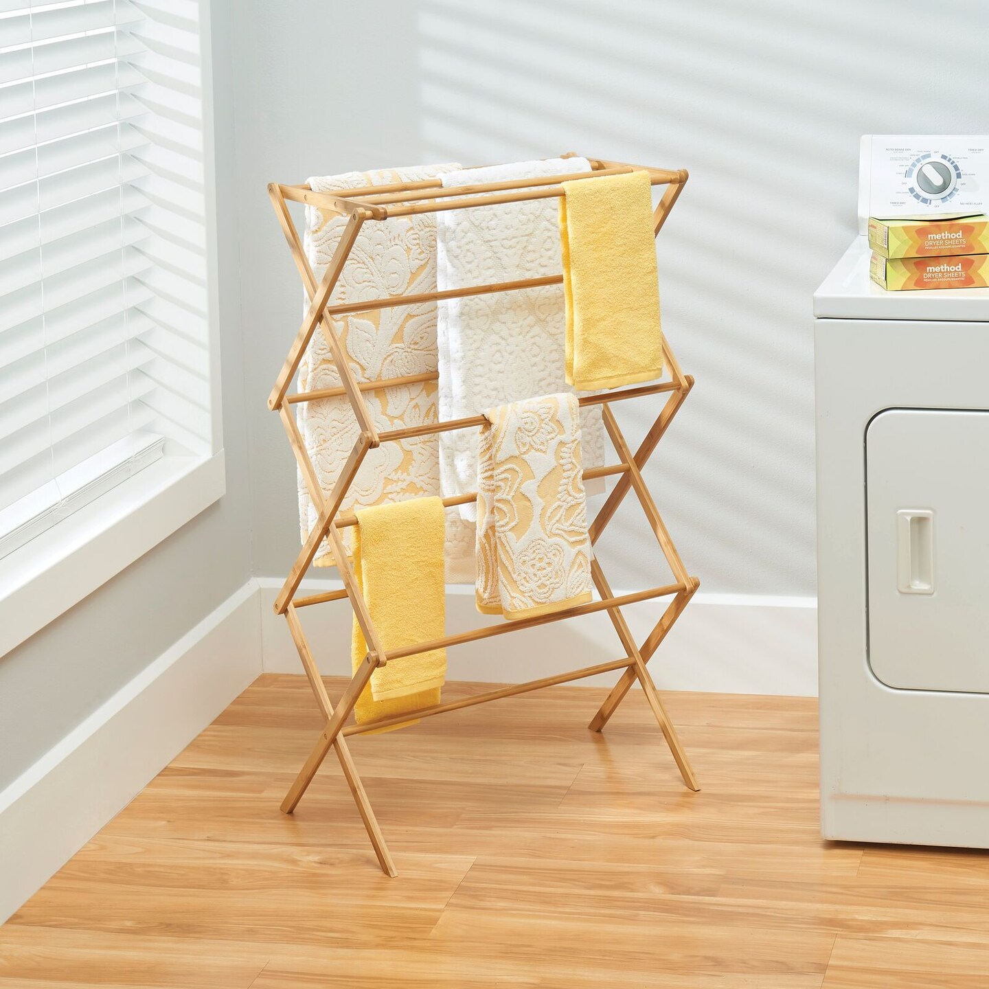 mDesign Bamboo Clothes Drying Rack, Foldable Wooden Laundry Drying Rack