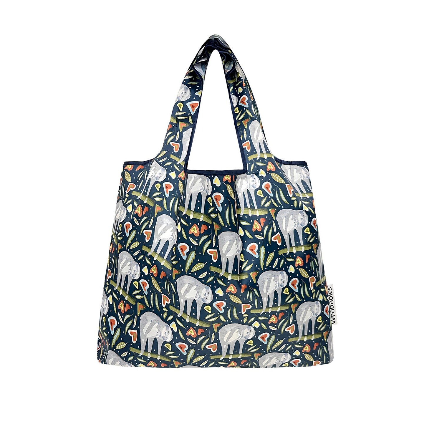 Wrapables Medium Foldable Tote Nylon Reusable Grocery Bag (Set of 2), Love Sloths