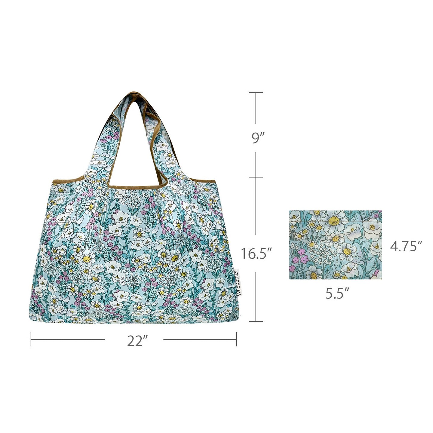 Wrapables Large Foldable Tote Nylon Reusable Grocery Bags, Spring Flora